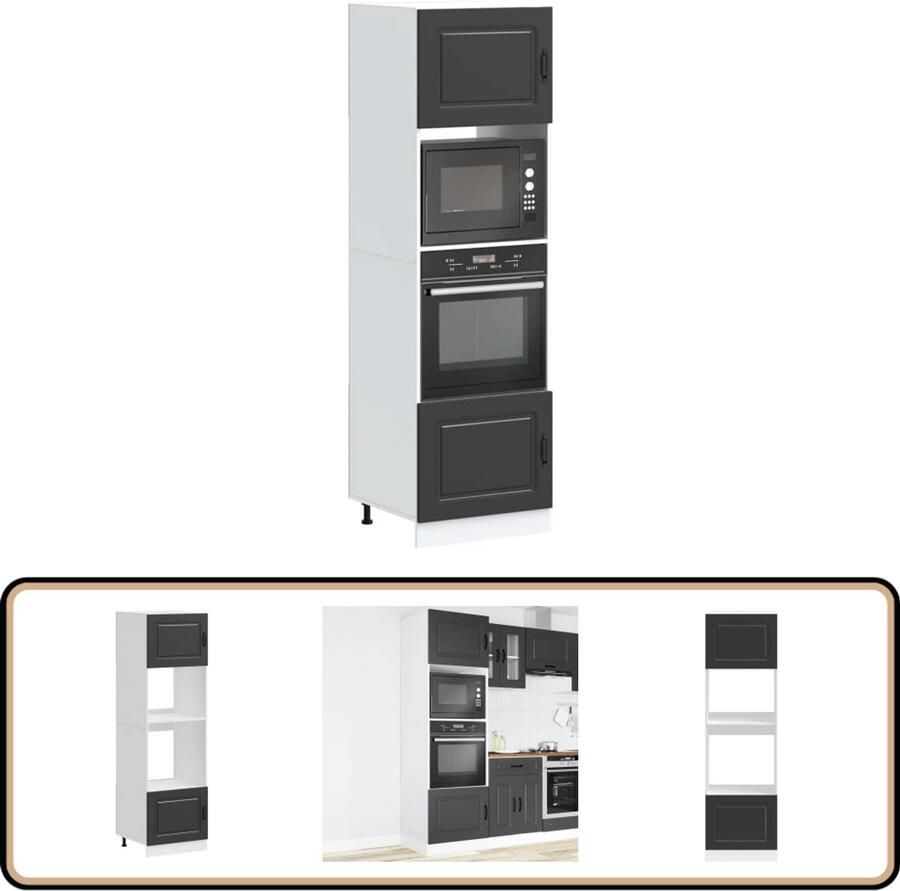 VidaXL Ovenkasten Lucca Zwart Bewerkt Hout Ovenkast Keukenopbergruimte Houten Kast Zwarte Kast Compact Design