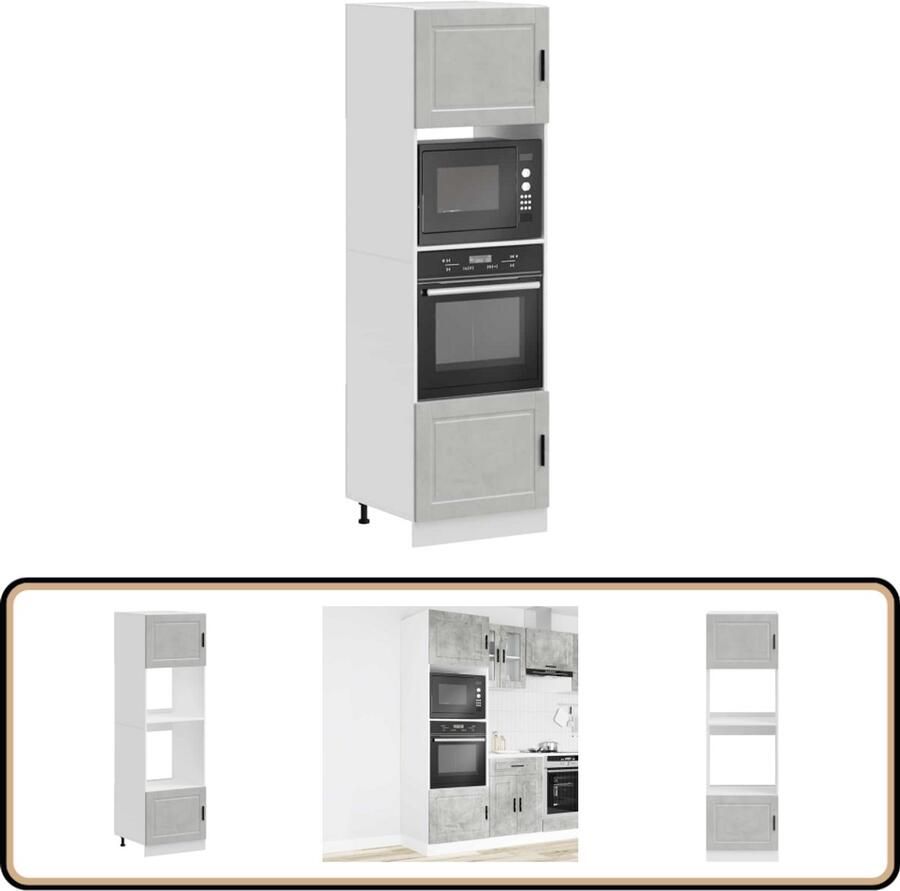 VidaXL Ovenkasten Porto Bewerkt hout Betongrijs 2 st Ovenkast Keukenapparatuur Houtskeuken Opslagruimte Compact