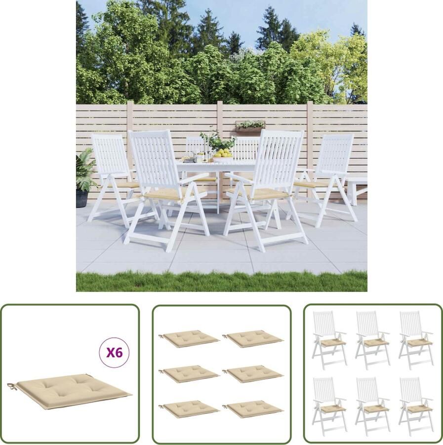 The Living Store Stoelkussens 40x40x3 cm Beige Oxford Stof Waterafstotend Set van 6 Tuinstoel Kussentjes Oxford Stof Kussens Waterafstotende Kussens Beige Kussens Lounge Kussens