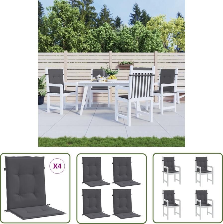 The Living Store Stoelkussens Lage rugleuning Oxford stof 50x40x3cm Antraciet Tuinstoel Kussens Oxford Stof Lounge Kussens Outdoor Kussens Balkon Kussens