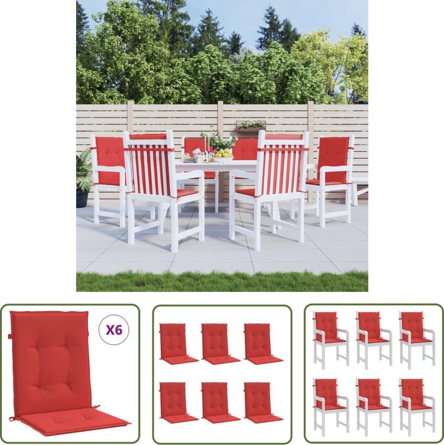 The Living Store Tuinstoelkussens 6 st 100x50x3 cm oxford stof rood Tuinstoel Kussens Oxford Stof Rood Zitkussens Buitenkussens