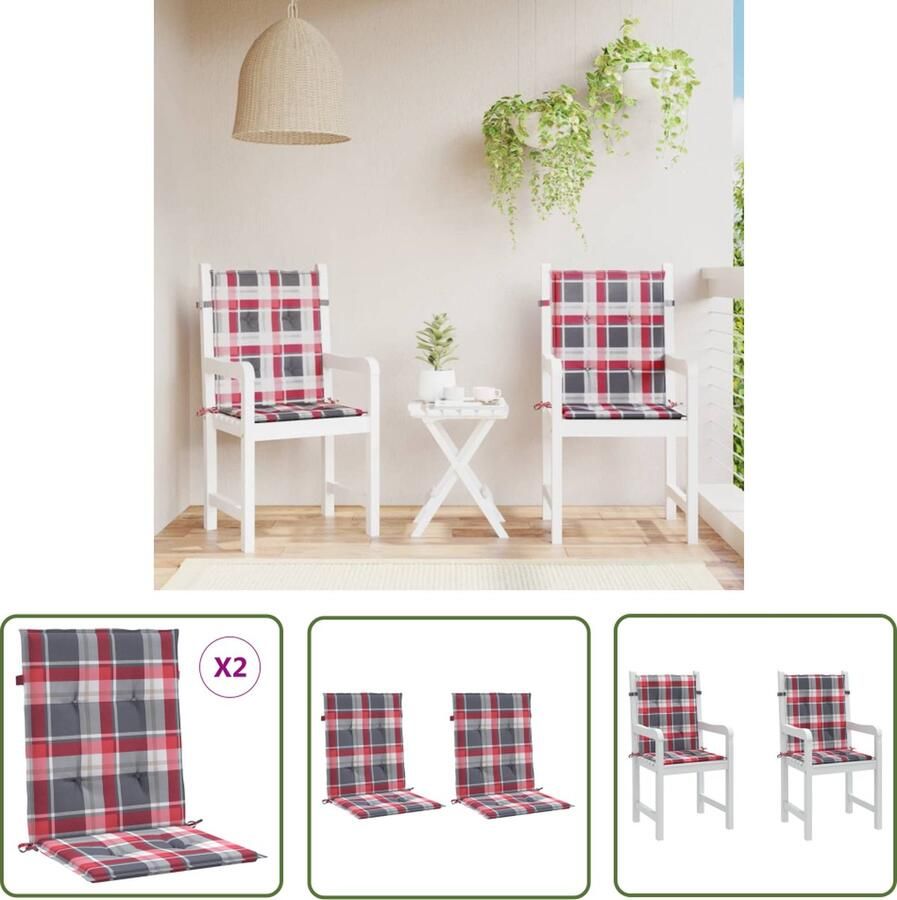 The Living Store Stoelkussen Rood Ruitpatroon 100 x 50 x 3 cm Oxford Stof Waterafstotend Tuinstoel Kussentje Oxford Stof Waterdicht Kussen Lounge Kussen Balkon Kussen