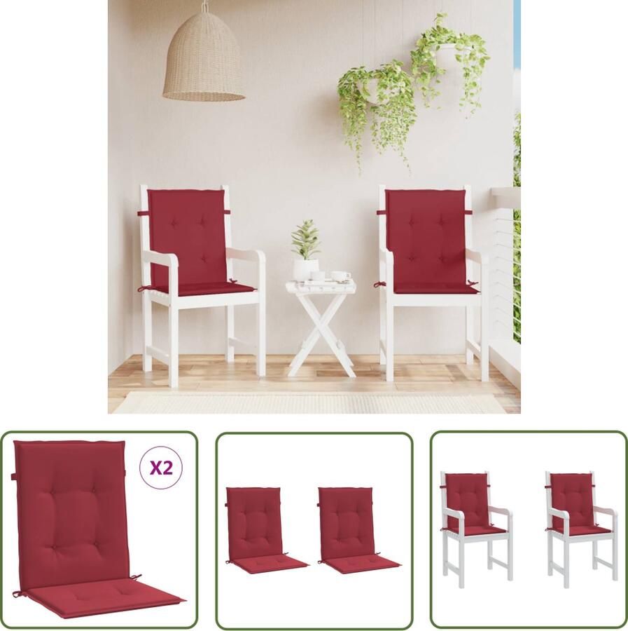 The Living Store Tuinstoelkussens 2 st 100x50x3 cm oxford stof wijnrood Tuinstoel Kussentje Oxford Stof Lounge Kussens Outdoor Kussens Rood Kussen