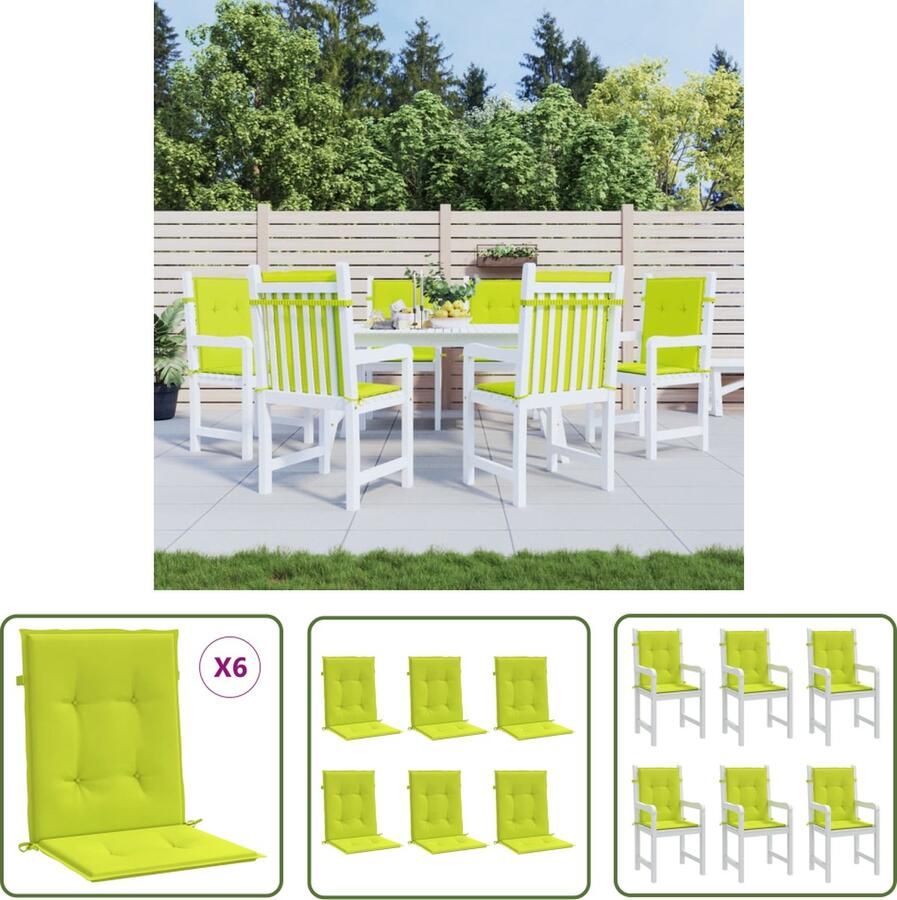 The Living Store Tuinstoelkussens 6 st 100x50x3 cm oxford stof heldergroen Tuinstoel Kussentje Oxford Stof Buitentool Lounge Kussens Balkon Dekbed