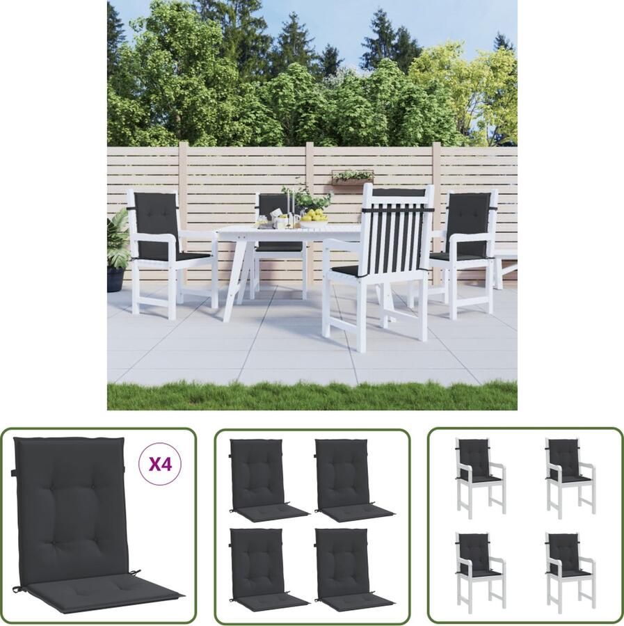 The Living Store Tuinstoelkussens lage rug 4 st 100x50x3 cm oxford stof zwart Tuinstoel Kussentje Oxford Stof Waterdicht Kussen Buitentoog Kussen Lounge Kussen