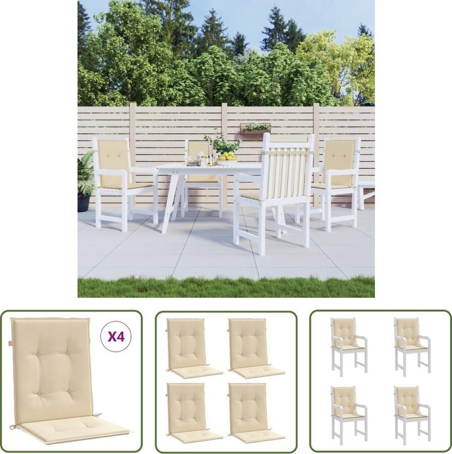 The Living Store Tuinstoelkussens lage rug 4 st 100x50x3 cm oxford stof beige Tuinstoel Kussentje Oxford Stof Waterdicht Buitentoestel Lounge Kussen
