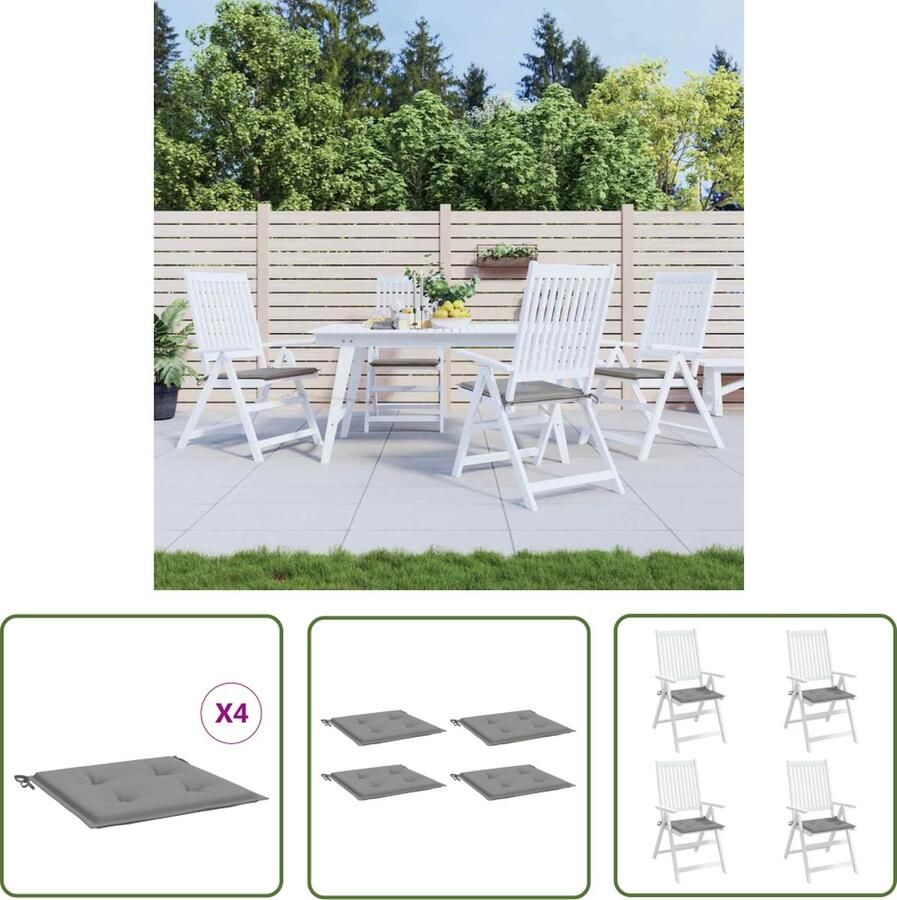The Living Store Tuinstoelkussens 4 st 40x40x3 cm oxford stof grijs Tuinstoel Kussentjes Oxford Stof Outdoor Kussens Balkon Kussens Tuinkamer Accessoires