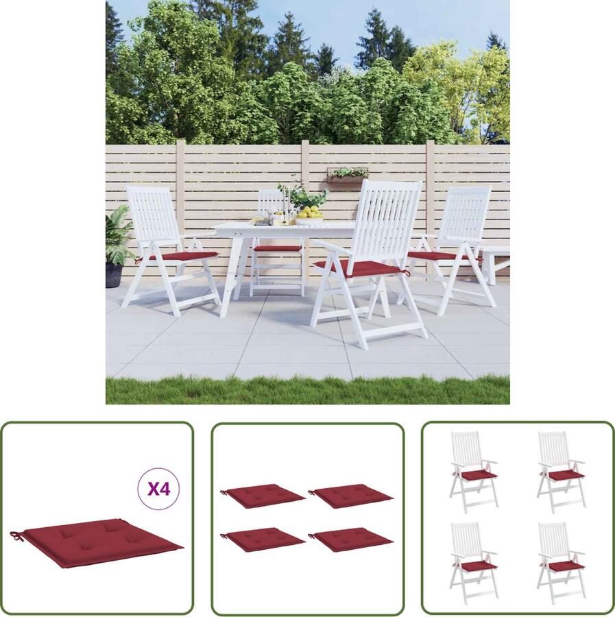The Living Store Tuinstoelkussens 4 st 40x40x3 cm oxford stof wijnrood Tuinstoel Kussentjes Oxford Stof Rode Kussens Outdoor Kussens Balkon Kussens