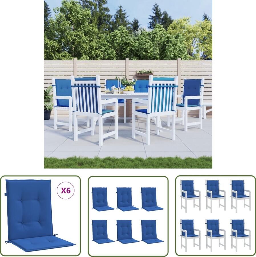 The Living Store Tuinstoelkussens 6 st 100x50x3 cm oxford stof koningsblauw Tuinstoel Kussentjes Oxford Stof Blauw Outdoor Kussens Balkon Kussens