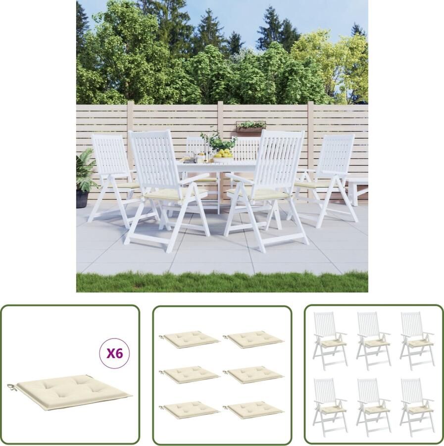 The Living Store Tuinstoelkussens 6 st 50x50x3 cm oxford stof crèmekleurig Tuinstoel Kussentjes Oxford Stof Waterdicht Creme Kleur Buitentoestellen