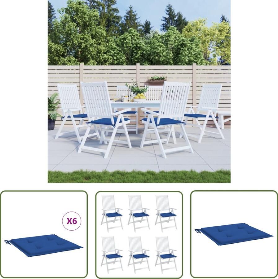 The Living Store Stoelkussens Oxford Stof 50 x 50 x 3 cm Koningsblauw Set van 6 Tuinstoel Kussentjes Oxford Stof Blauw Buitentoepassing Lounge Stoeltje