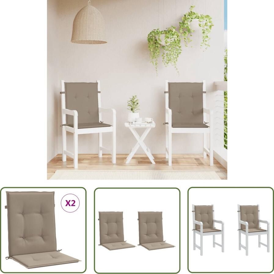 The Living Store Tuinstoelkussens lage rug 2 st 100x50x3 cm oxford stof taupe Tuinstoel Kussentjes Oxford Stof Waterafstotend Taupe Lounge Kussens