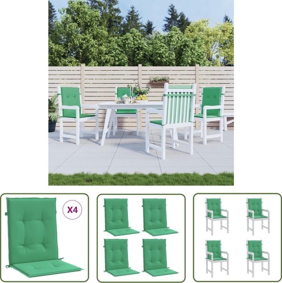 The Living Store Tuinstoelkussens lage rug 4 st 100x50x3 cm oxford stof groen Tuinstoel Kussentjes Oxford Stof Outdoor Kussens Lounge Kussens Balkon Kussens