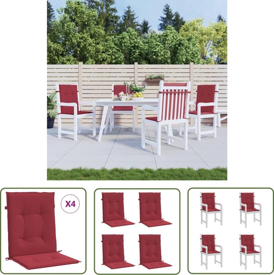 The Living Store Tuinstoelkussens 4 st 100x50x3 cm oxford stof wijnrood Tuinstoelkussens Oxford Stof Lounge Set Buitendecoratie Terrasdecoratie