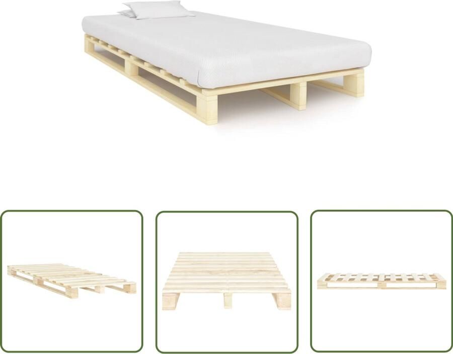 The Living Store Pallet Bedframe Massief grenenhout 200 x 120 x 14 cm Naturel Pallet Bedframe Grenenhout Bedframe Massief Hout Bed Vintage Bed Industriële Bed