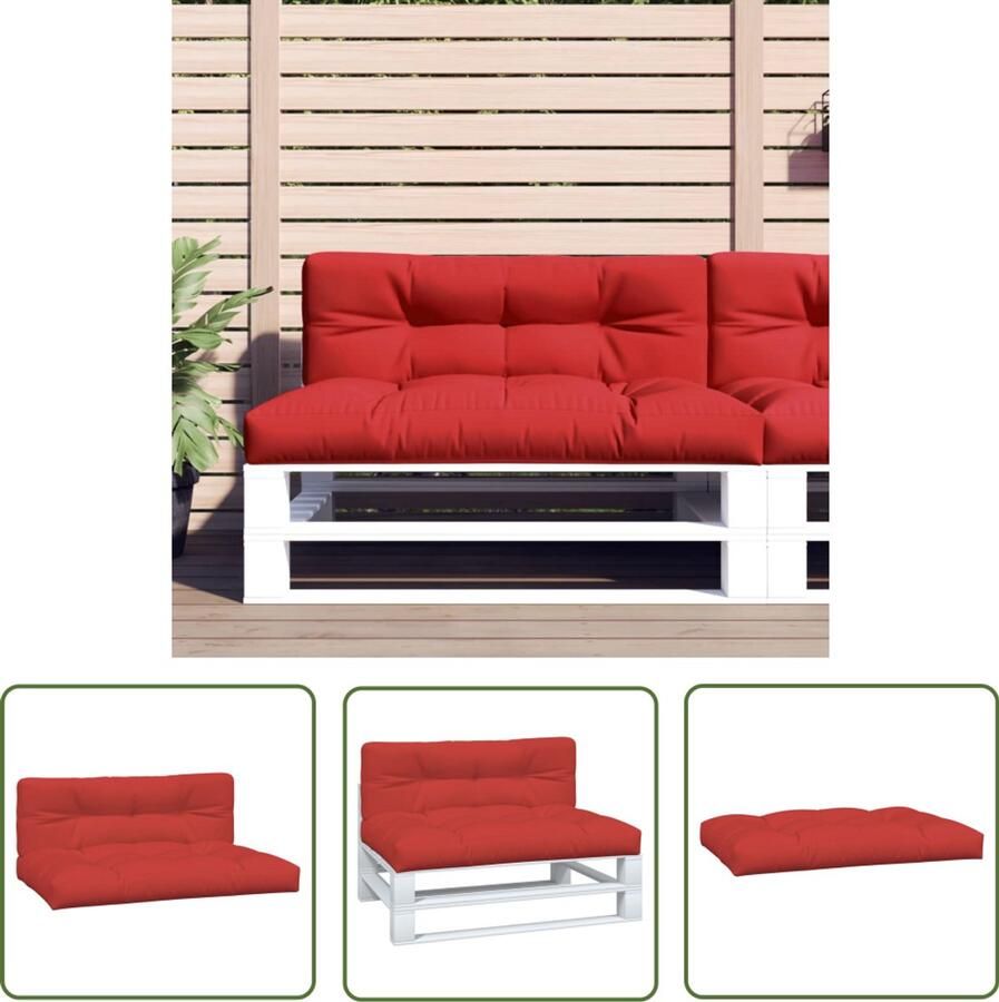 The Living Store Palletkussens 2 st stof rood Tuin Kussens Pallet Kussens Outdoor Kussens Lounge Set Tuinset