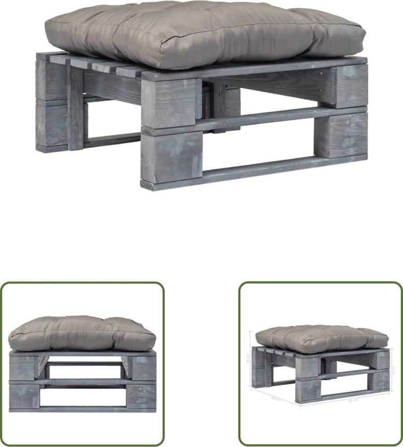 The Living Store Pallet Hocker Tuinmeubel 60 x 60 x 35 cm Grijs geÃ¯mpregneerd grenenhout Tuinstoel Pallet Meubilair Buitentuin Lounge Set Relax Stoel - Foto 2