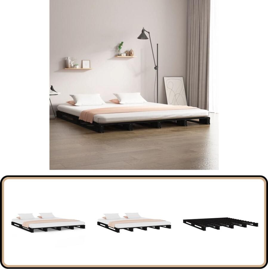 VidaXL Palletbed 135x190 cm Massief Grenenhout Zwart Palletbed Massief Hout Grenenhout Zwarte Kleur Tweepersoonlig Bed
