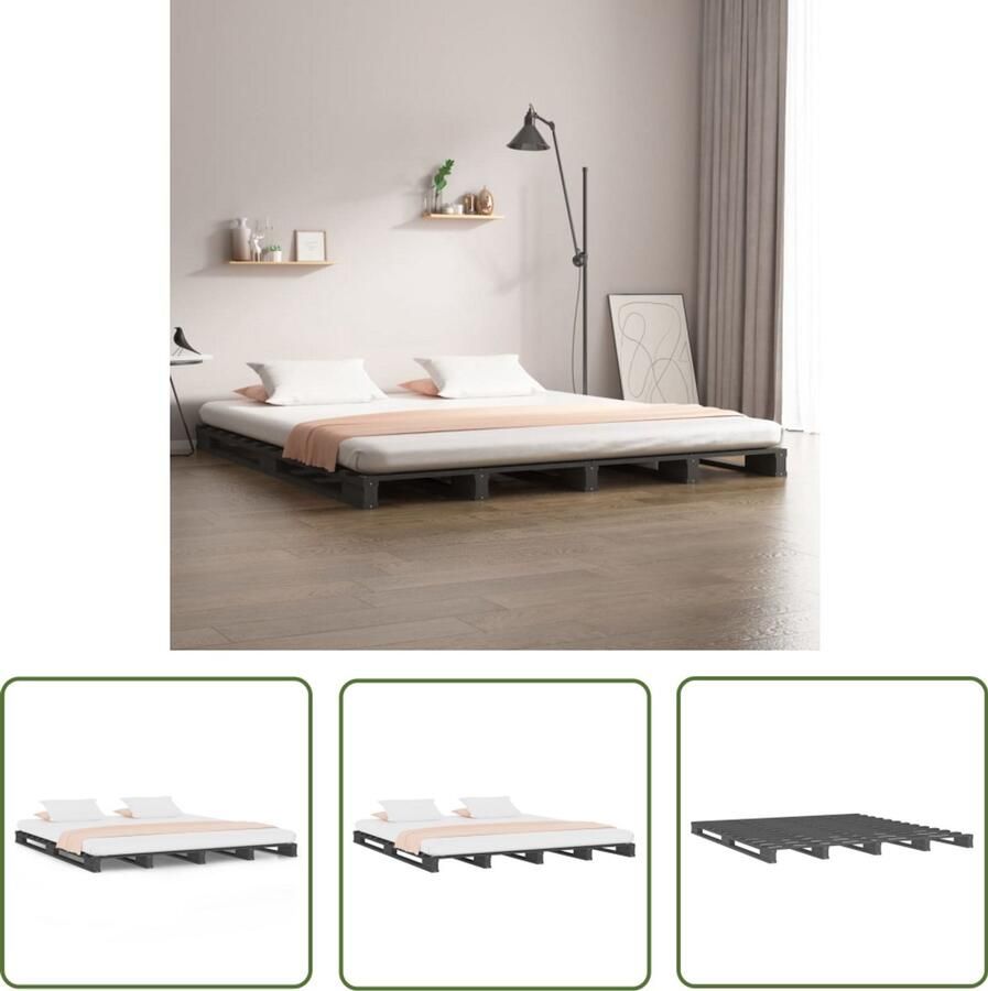 VidaXL Palletbed 150x200 cm Massief Grijs Hout Palletbed Houten Bed Grenenhout Bed King Size Bed Grijs Bed Modern Bed Vintage Bed Budget Bed