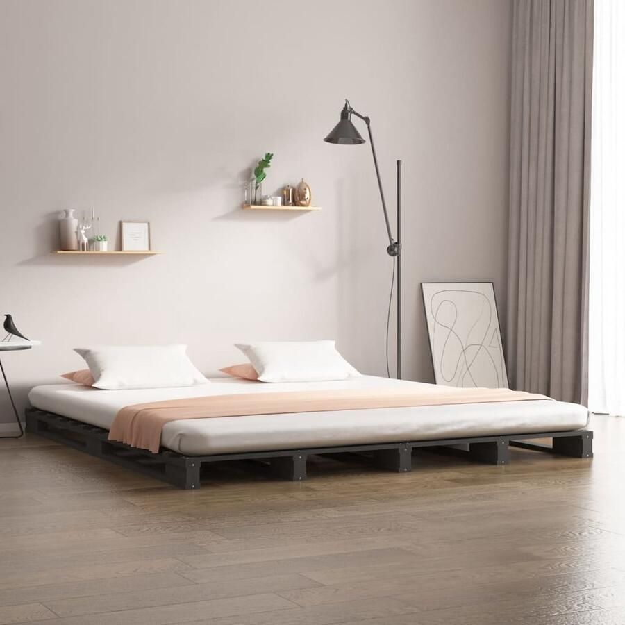 VidaXL Palletbed 200x200 cm Massief Grenenhout Palletbed Grenenhouten Bed Modern Bed Minimalistisch Bed Stapelbaar Bed Boxspring Bed Tweepersoonsbed Groot Bed Grijs Bed - Foto 2