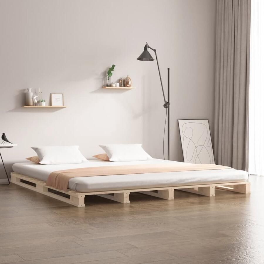 VidaXL Palletbed Massief Grenenhout 140x200 cm Palletbed Houten Bed Grenenhouten Bed Tweepersoonsbed Vintage Bed Industrieel Bed Design Bed Slaapcomfort Massief Hout Stapelbaar Bed Budget Vriendelijk - Foto 2