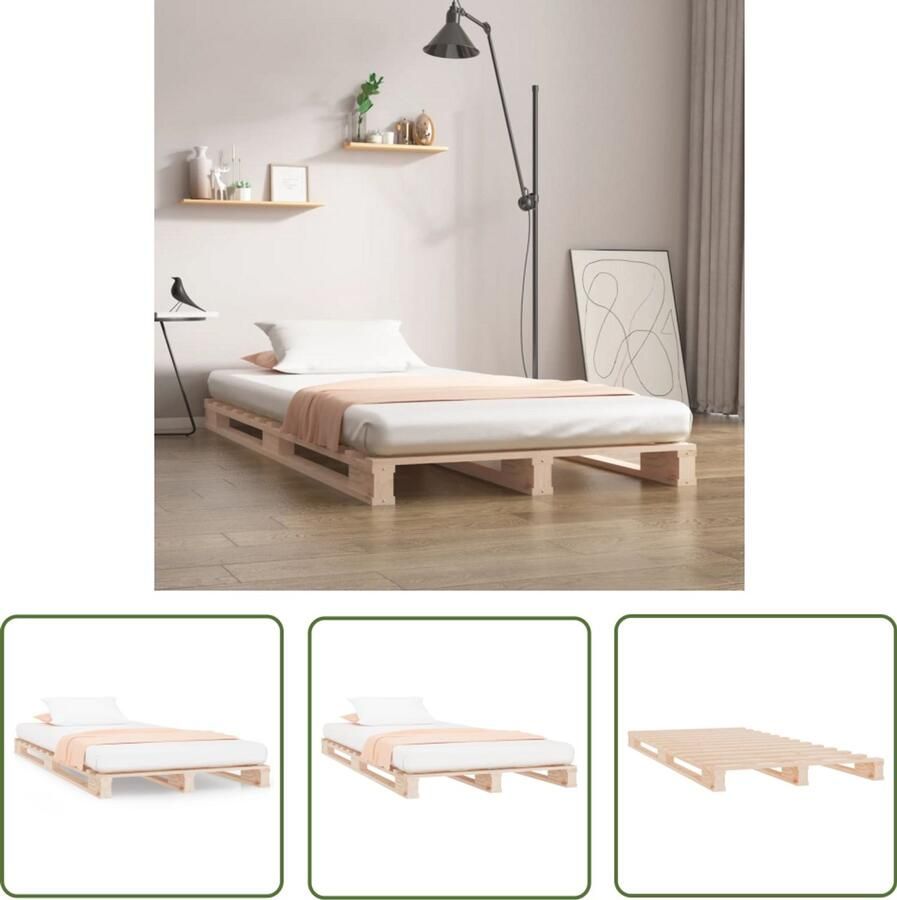 VidaXL Palletbed Massief Grenenhout 100x200 cm Palletbed Houten Bed Grenenhouten Bed Massief Hout Bed Vintage Bed Industrieel Bed Minimalistisch Bed Tweepersoonsbed