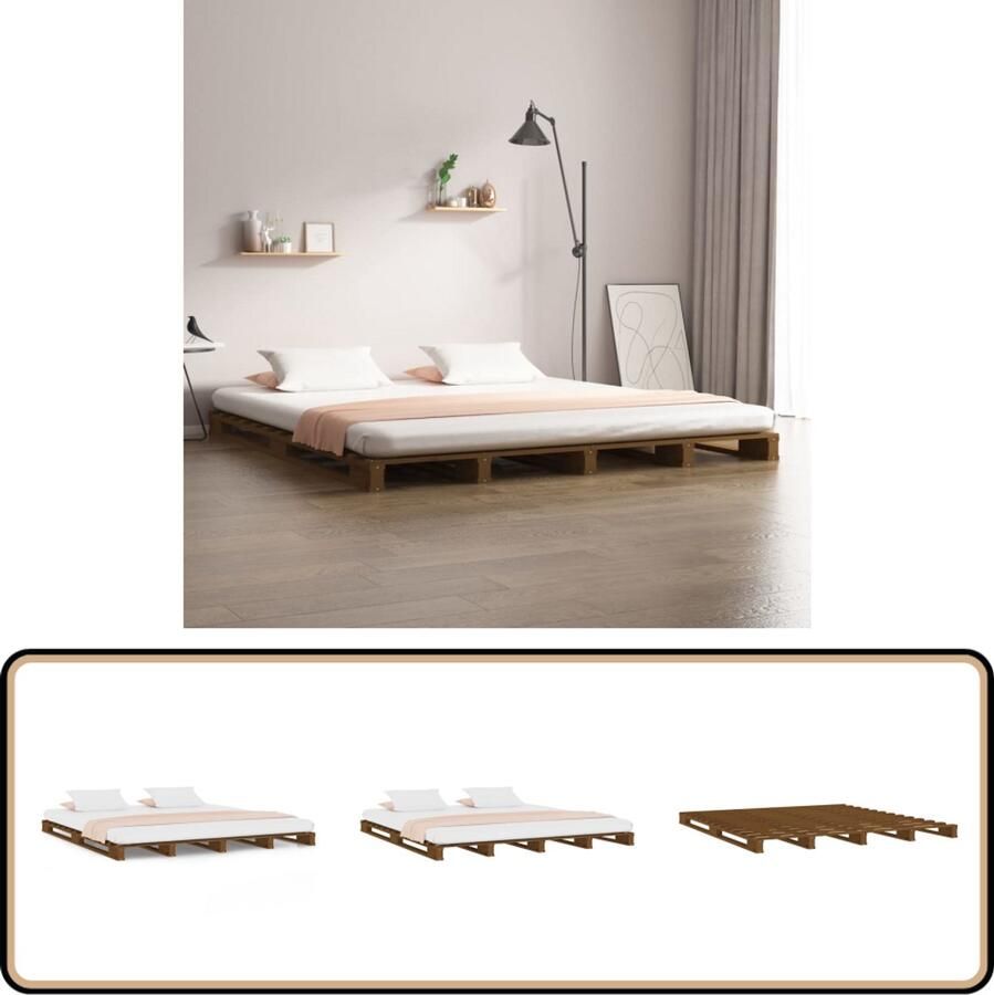 VidaXL Palletbed Massief Grenenhout 120x200 cm Palletbed Houten Bed Grenenhouten Bed Slaapcomfort Design Bed Vintage Bed Industriële Meubels Kamerdecoratie