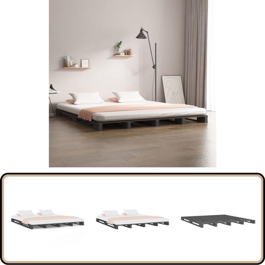 VidaXL Palletbed Massief grenenhout 135x190 cm Palletbed Houten Bed Grenenhouten Bed Grijs Bed Tweepersoons Bed