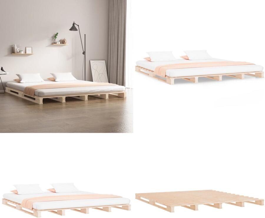 VidaXL Palletbed massief grenenhout 160x200 cm Palletbed Palletbedden Bed Slaapkamermeubel