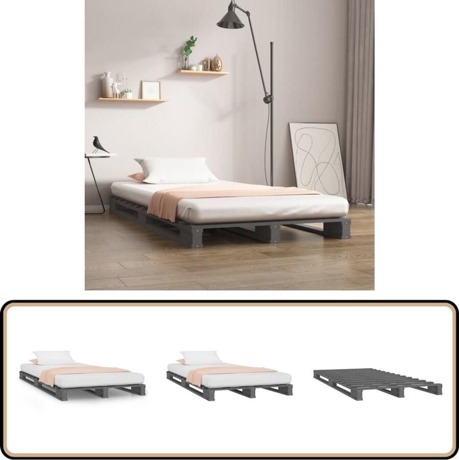 VidaXL Palletbed Massief Grenenhout Grijs 100x200cm Palletbed Grijs Bed Grenenhout Bed Stapelbed Tweepersoonsbed Compact Bed Minimalistisch Bed Industrieel Bed
