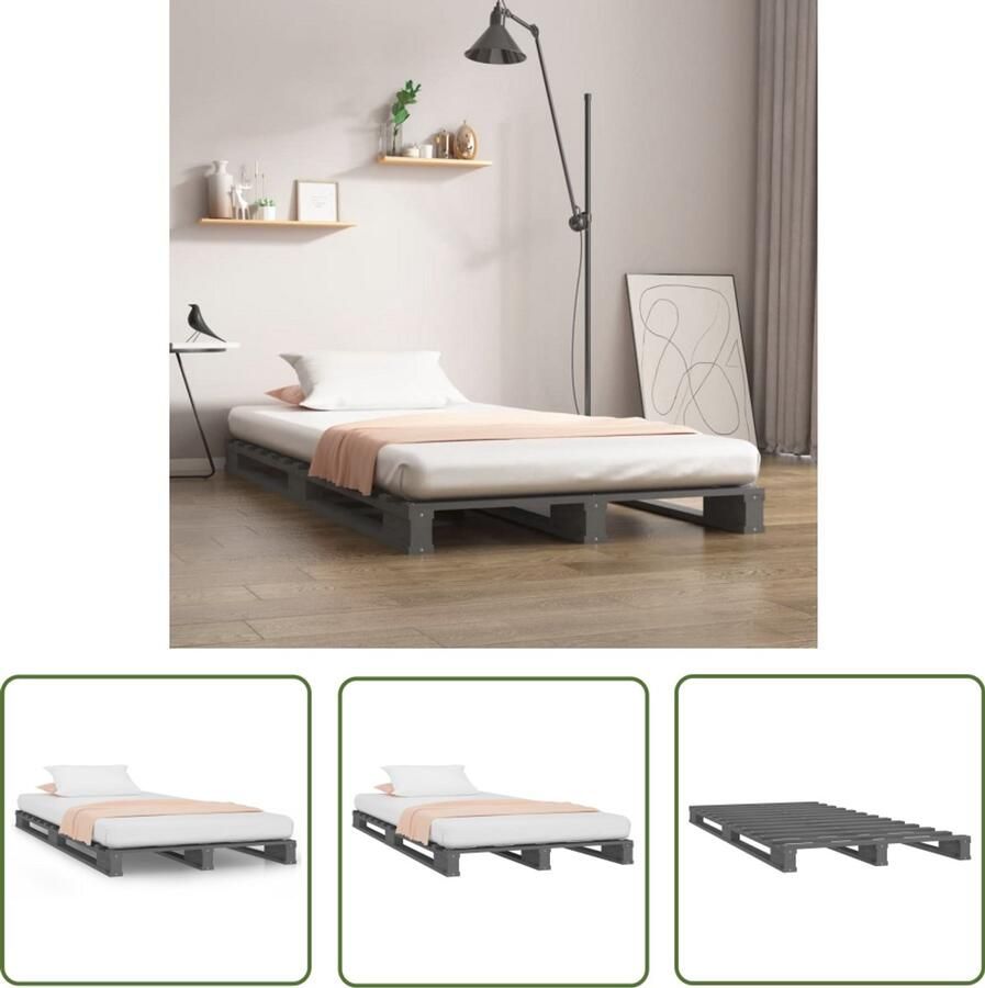 VidaXL Palletbed Massief Grenenhout Grijs 75x190 cm Palletbed Houten Bed Grenenhout Bed Grijs Bed Klein Tweepersoonsbed Compact Bed Stapelbaar Bed