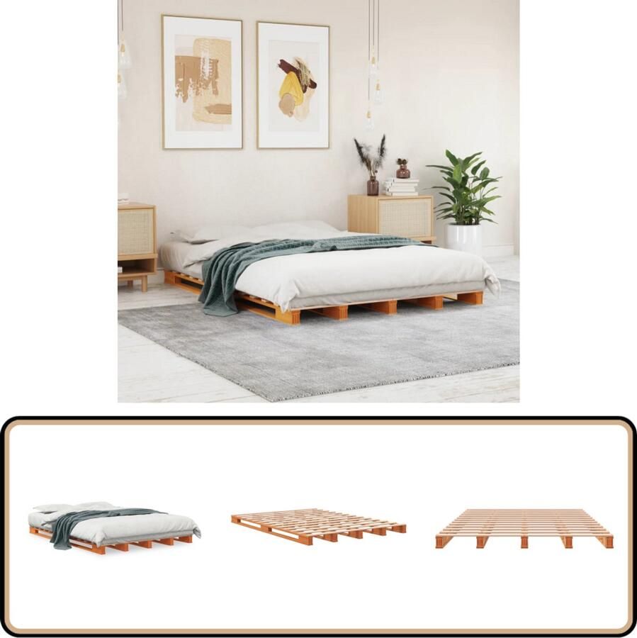 VidaXL Palletbed massief grenenhout wasbruin 140x200 cm