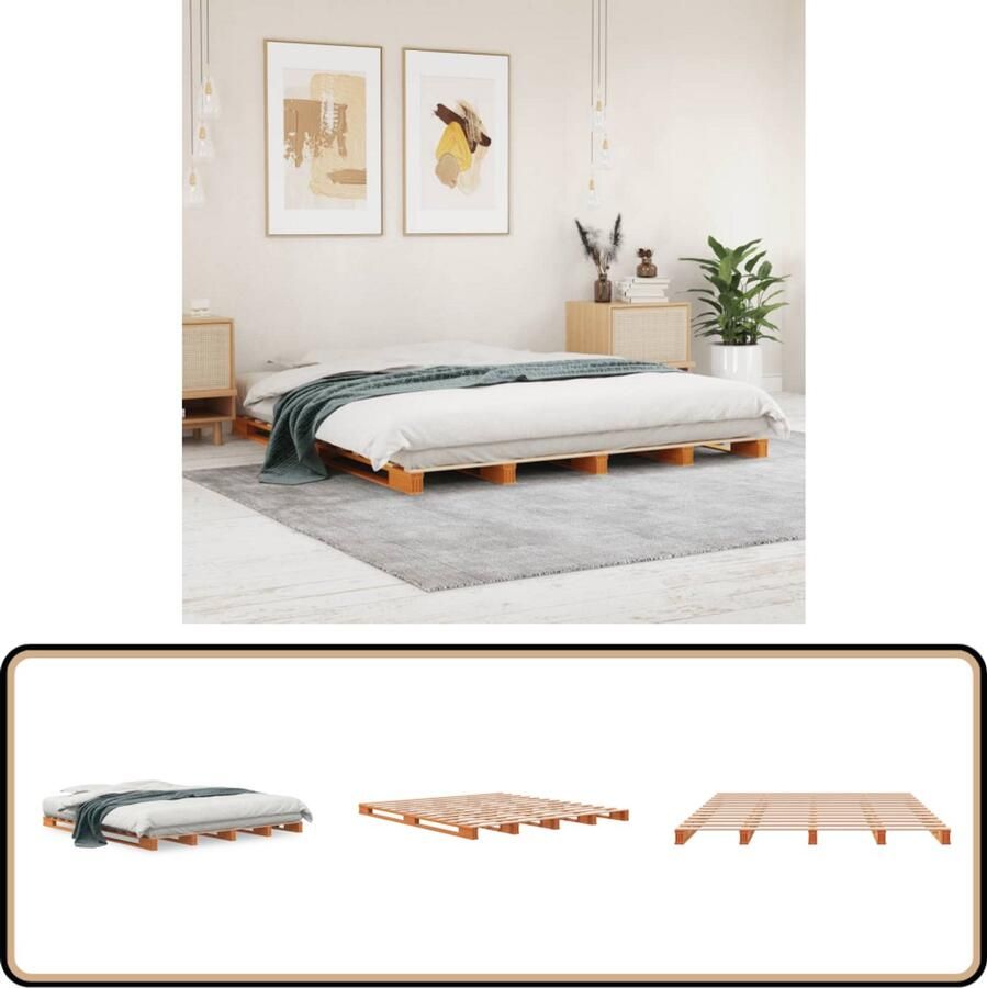 VidaXL Palletbed massief grenenhout wasbruin 180x200 cm