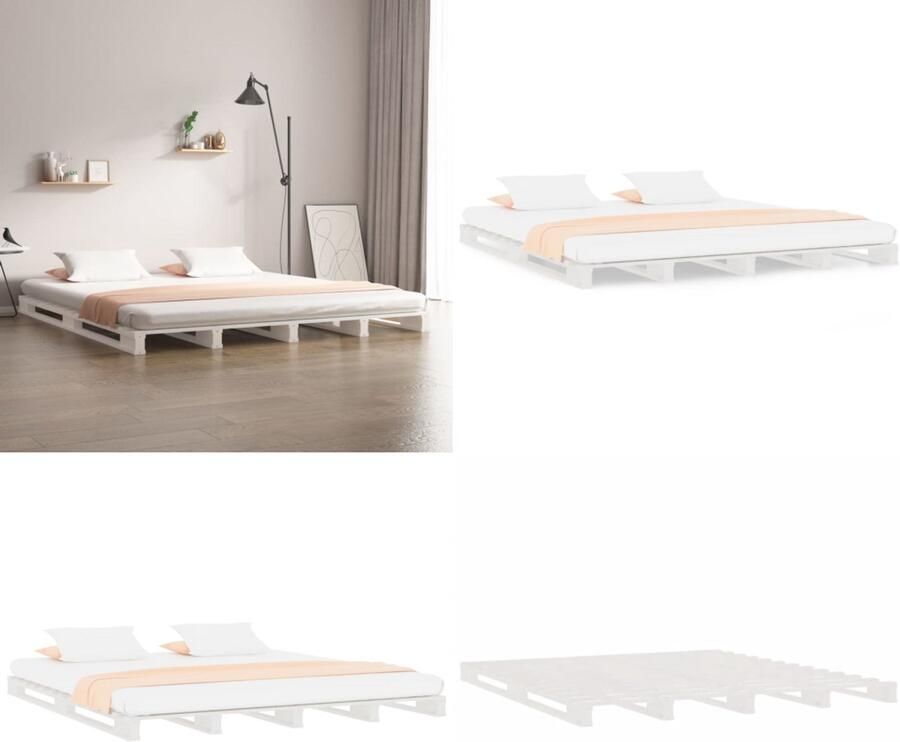 VidaXL Palletbed massief grenenhout wit 120x190 cm Palletbed Palletbedden Bed Slaapkamermeubel