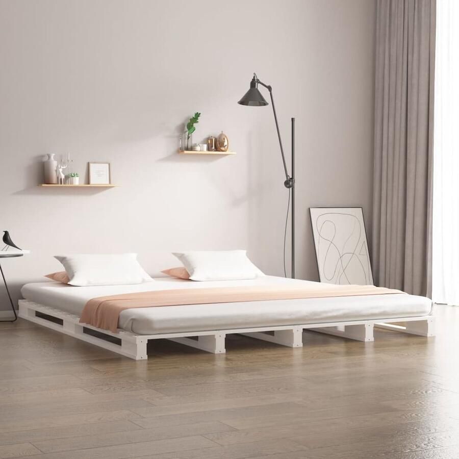 VidaXL Palletbed Wit Massief Grenenhout 120x190cm Palletbed Grenenhouten Bed Wit Bed Stapelbed Klein Dubbel Bed Compact Bed Design Bed - Foto 2