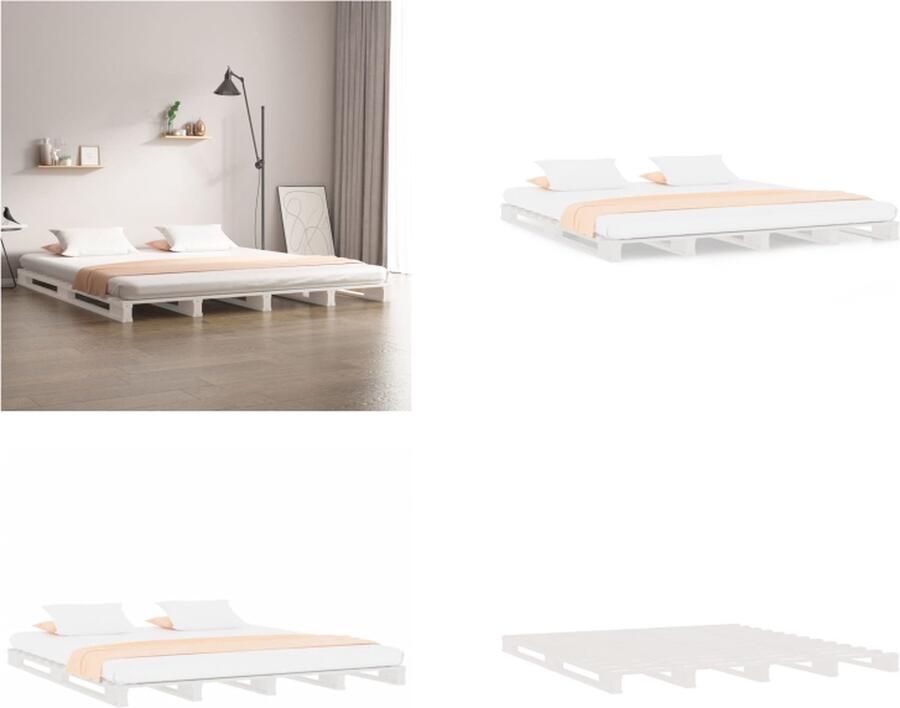 VidaXL Palletbed massief grenenhout wit 200x200 cm Palletbed Palletbedden Bed Slaapkamermeubel - Foto 2