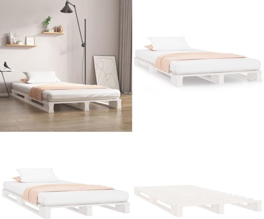 VidaXL Palletbed massief grenenhout wit 75x190 cm Palletbed Palletbedden Bed Slaapkamermeubel