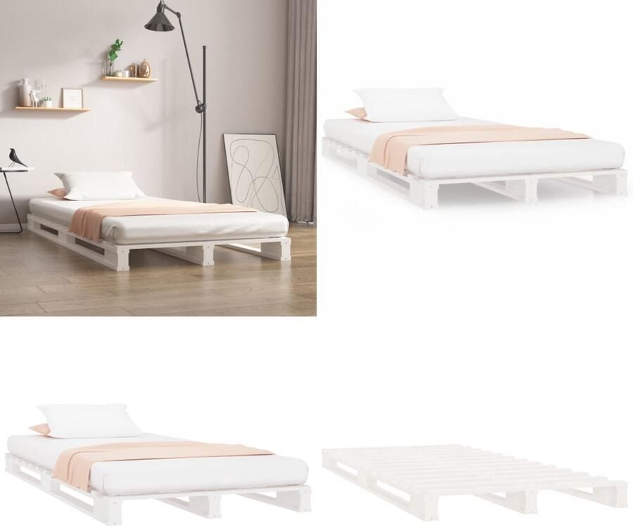 VidaXL Palletbed massief grenenhout wit 90x200 cm Palletbed Palletbedden Bed Slaapkamermeubel