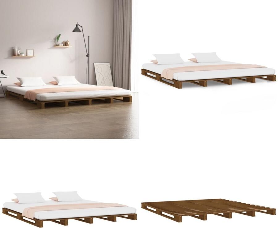 VidaXL Palletbed massief grenenhout zwart 120x190 cm Palletbed Palletbedden Bed Slaapkamermeubel