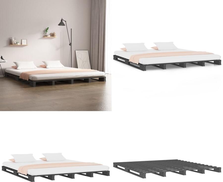 VidaXL Palletbed massief grenenhout grijs 150x200 cm 5FT King Size Palletbed Palletbedden Bed Slaapkamermeubel