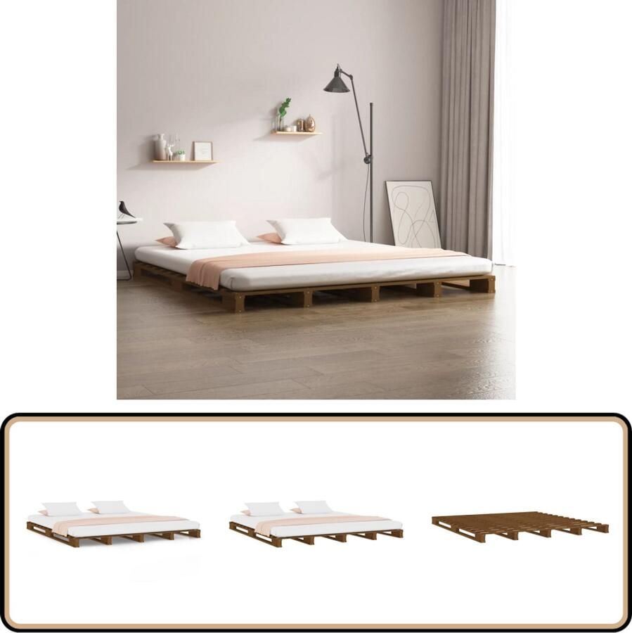 VidaXL Palletbed Massief Hout Honingbruin 150x200 cm Palletbed Houten Bed Grenenhout Bed Koningsplek Bed Vintage Bed Rustic Bed Modern Bed Bedroom Furniture