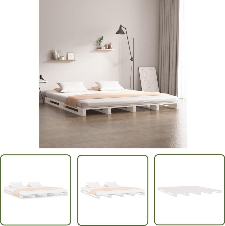 VidaXL Palletbed Massief Hout Wit 150x200 cm Palletbed Houten Bed Grenenhout Bed King Size Bed Tweepersoons Bed Wit Bed Modern Bed Design Bed