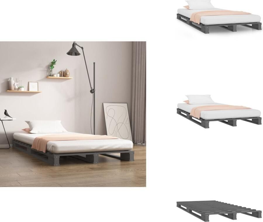 VidaXL Palletbed Palletbedden Bed Slaapkamermeubel Palletbed massief grenenhout grijs 100x200 cm