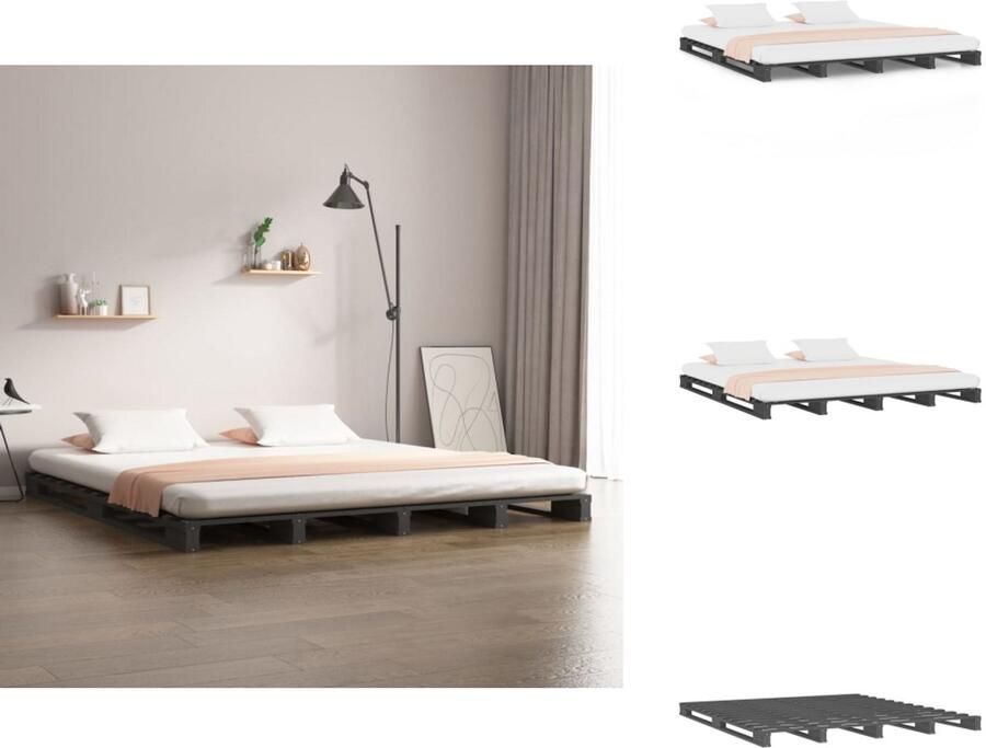 VidaXL Palletbed Palletbedden Bed Slaapkamermeubel Palletbed massief grenenhout grijs 140x190 cm - Foto 2
