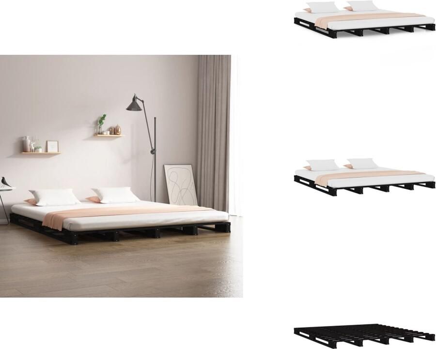 VidaXL Palletbed Palletbedden Bed Slaapkamermeubel Palletbed massief grenenhout zwart 135x190 cm