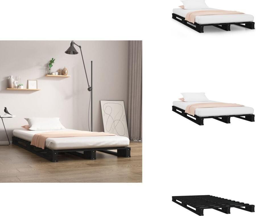 VidaXL Palletbed Palletbedden Bed Slaapkamermeubel Palletbed massief grenenhout zwart 90x190 cm