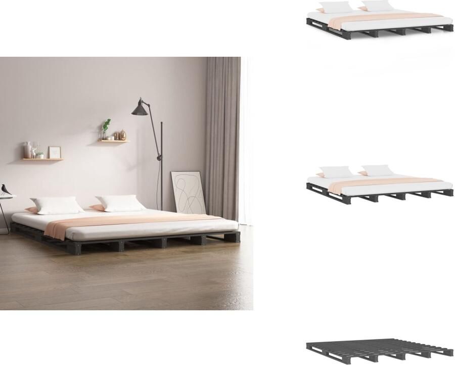 VidaXL Palletbed Palletbedden Bed Slaapkamermeubel Palletbed massief hout grijs 150x200 cm
