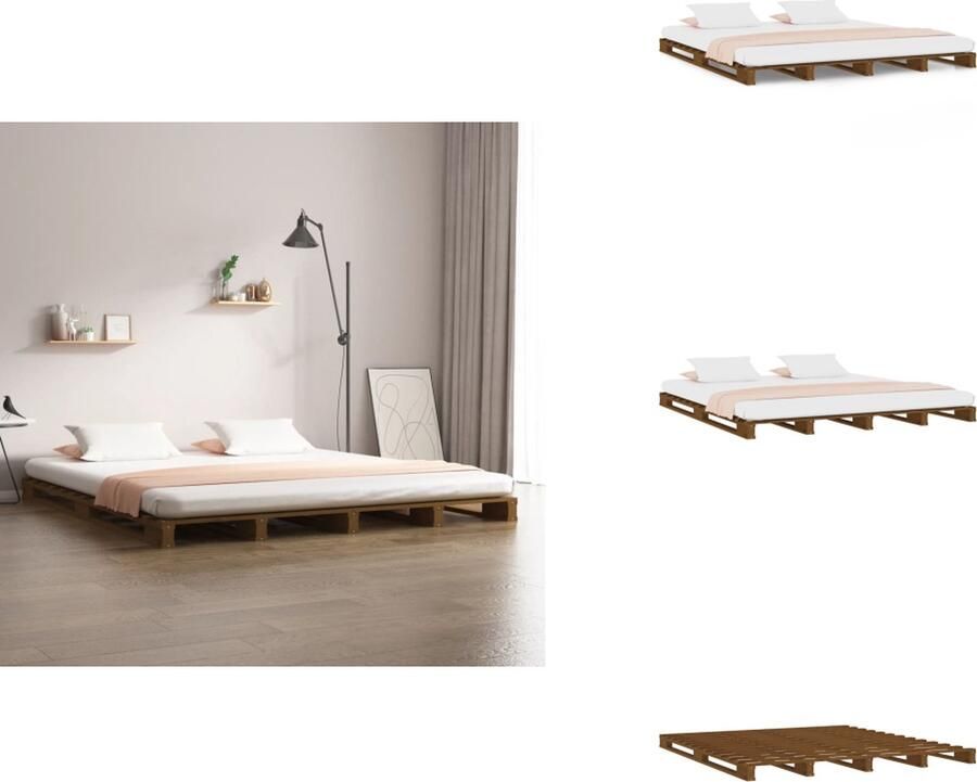 VidaXL Palletbed Palletbedden Bed Slaapkamermeubel Palletbed grenenhout honingbruin 150x200 cm 5FT King Size