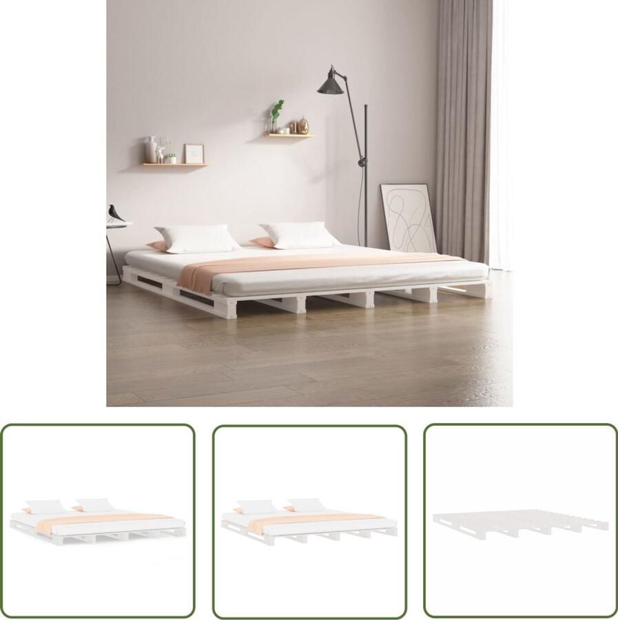 VidaXL Palletbed Wit Massief Grenenhout 120x190cm Palletbed Grenenhouten Bed Wit Bed Stapelbed Klein Dubbel Bed Compact Bed Design Bed