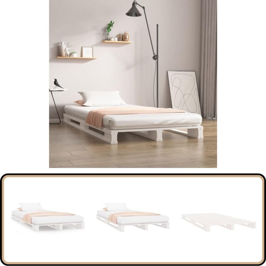 VidaXL Palletbed Wit Massief Grenenhout 75x190 cm Palletbed Houten Bed Enkelbed Grenenhout Bed Wit Bed Design Bed Vintage Bed Industrieel Bed